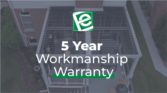 A promotion for a 5-year workmanship warranty.
